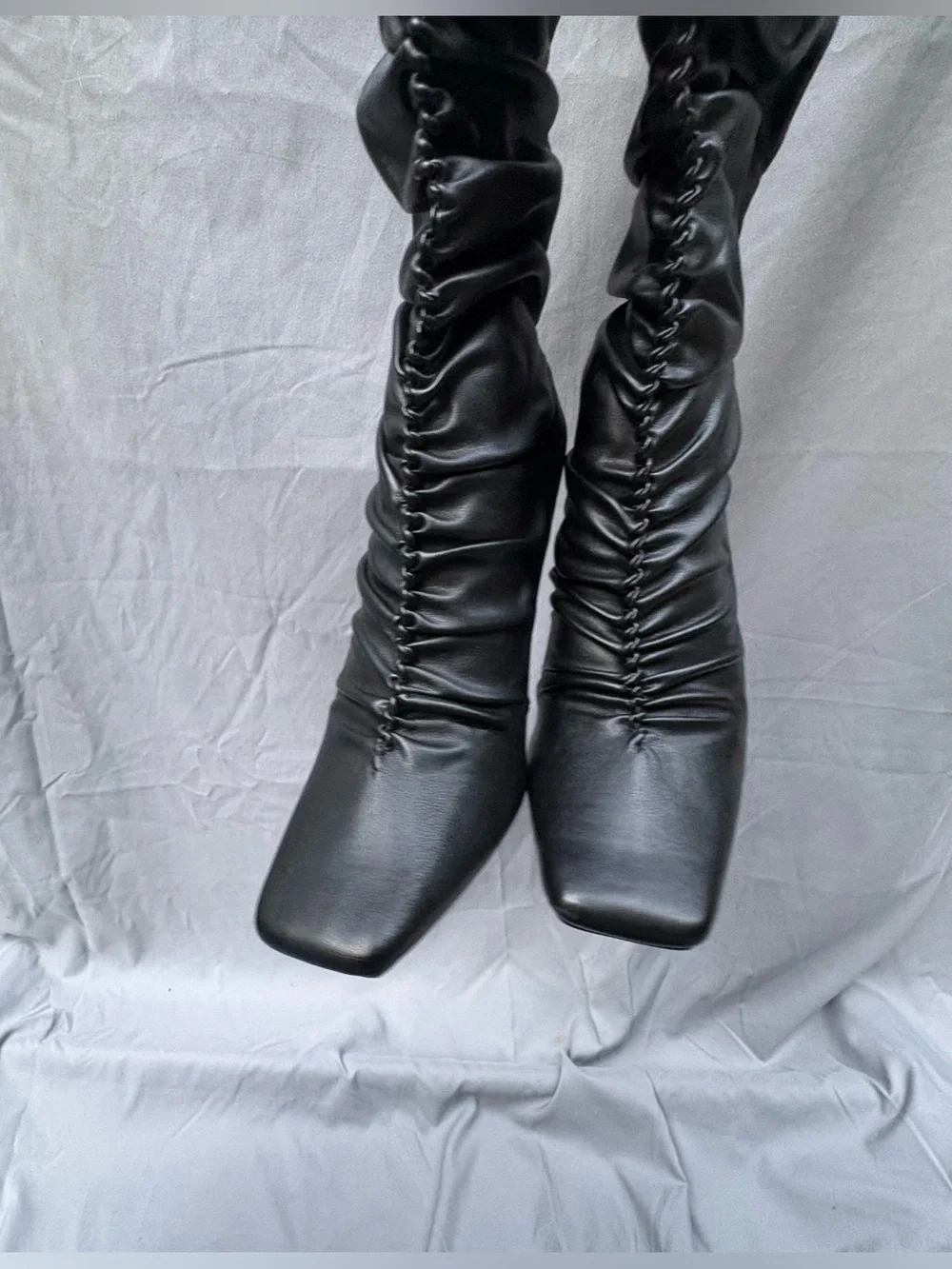 NWOB Cape Robbin Black Ruched Over-the-Knee Thigh High Stiletto Boots